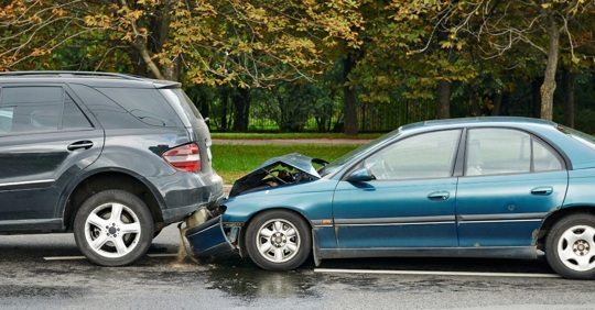 Rear end accident scene.