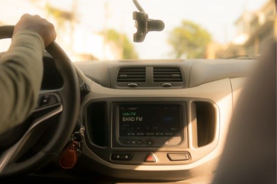 backseat view of an uber driver