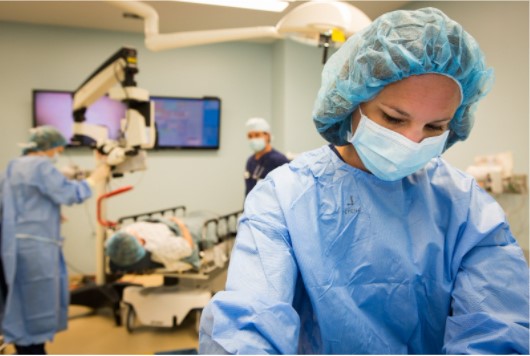 distracted nurse in an operating room